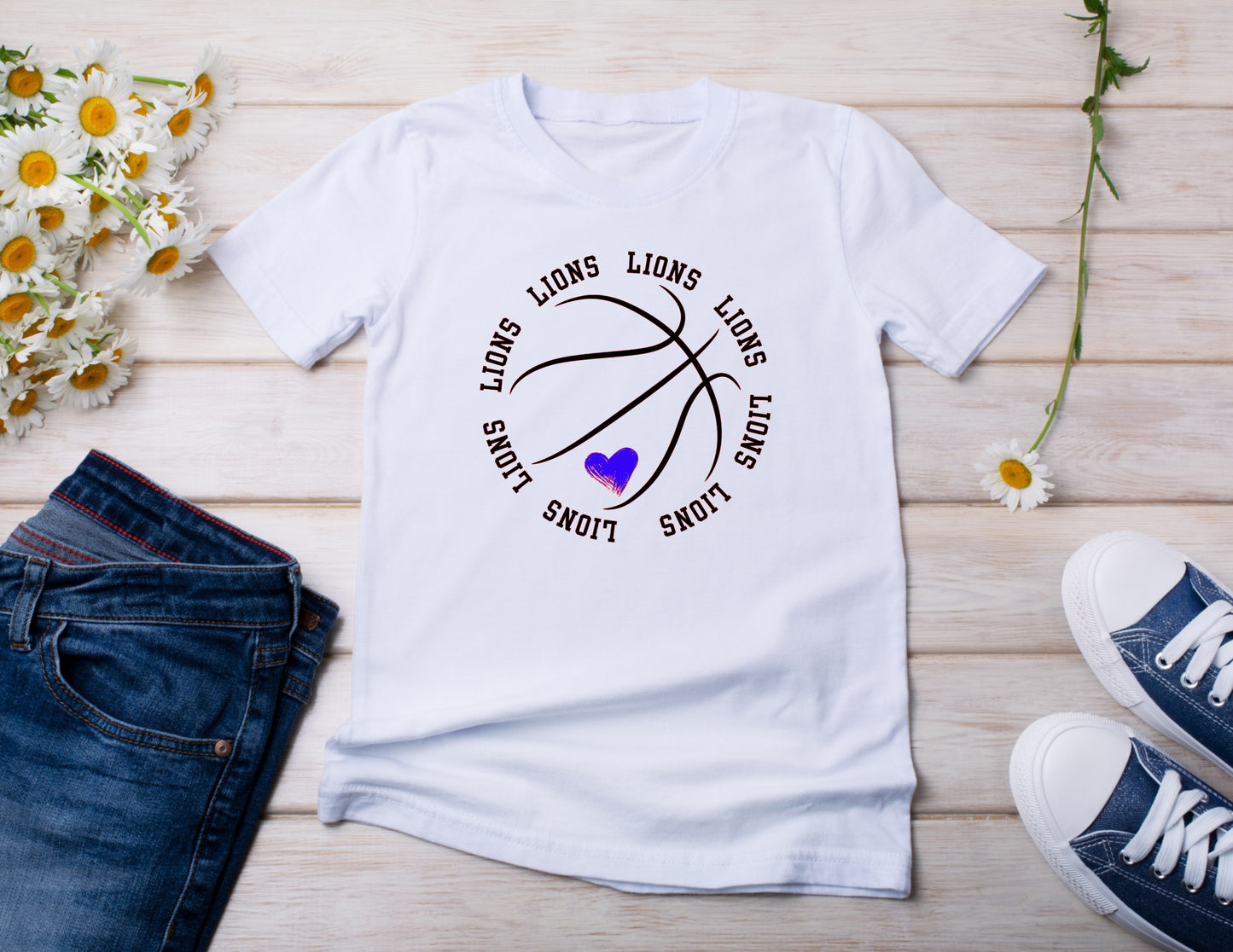 Lions Basketball With Blue Heart
