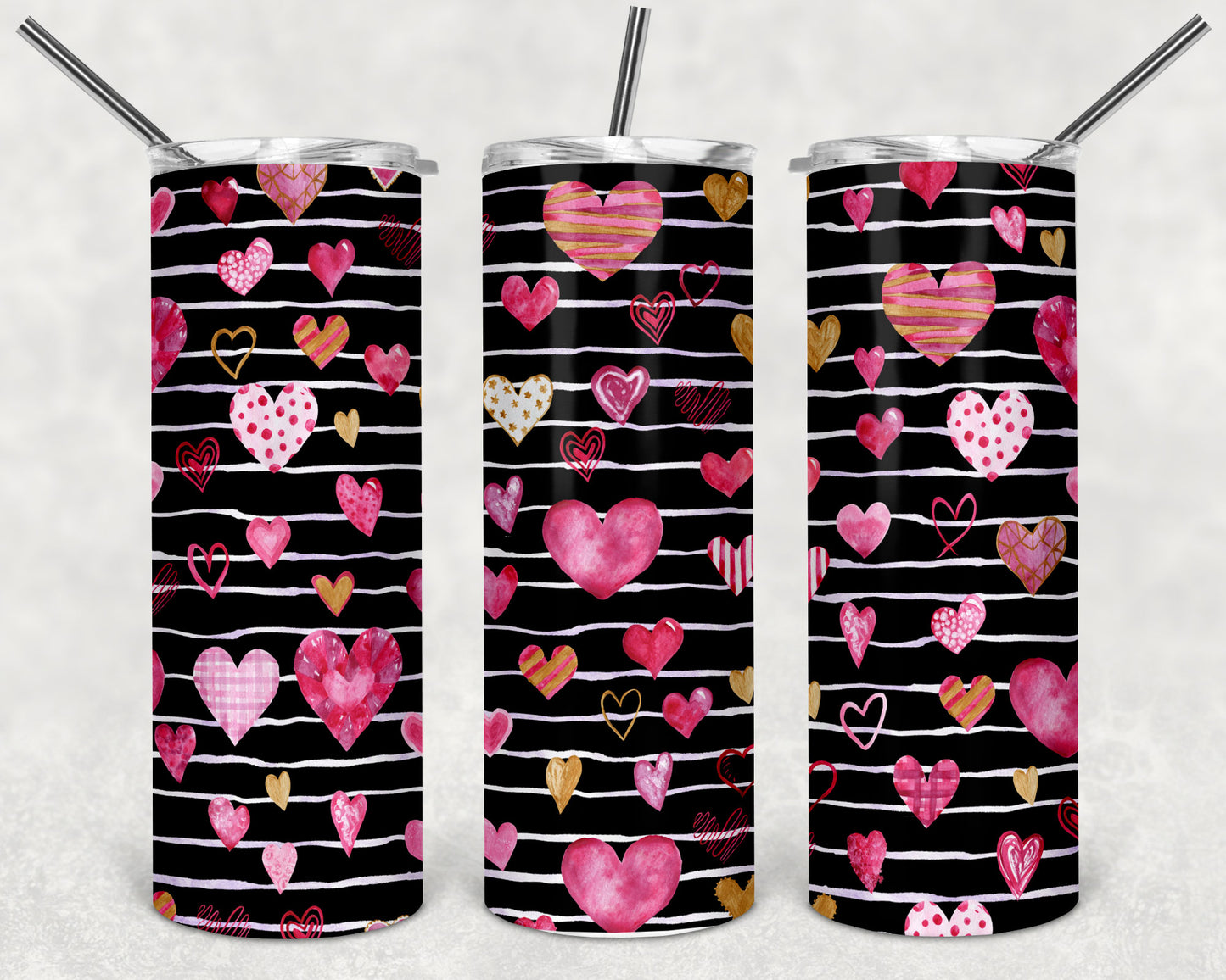 Hearts On Black Background Tumbler