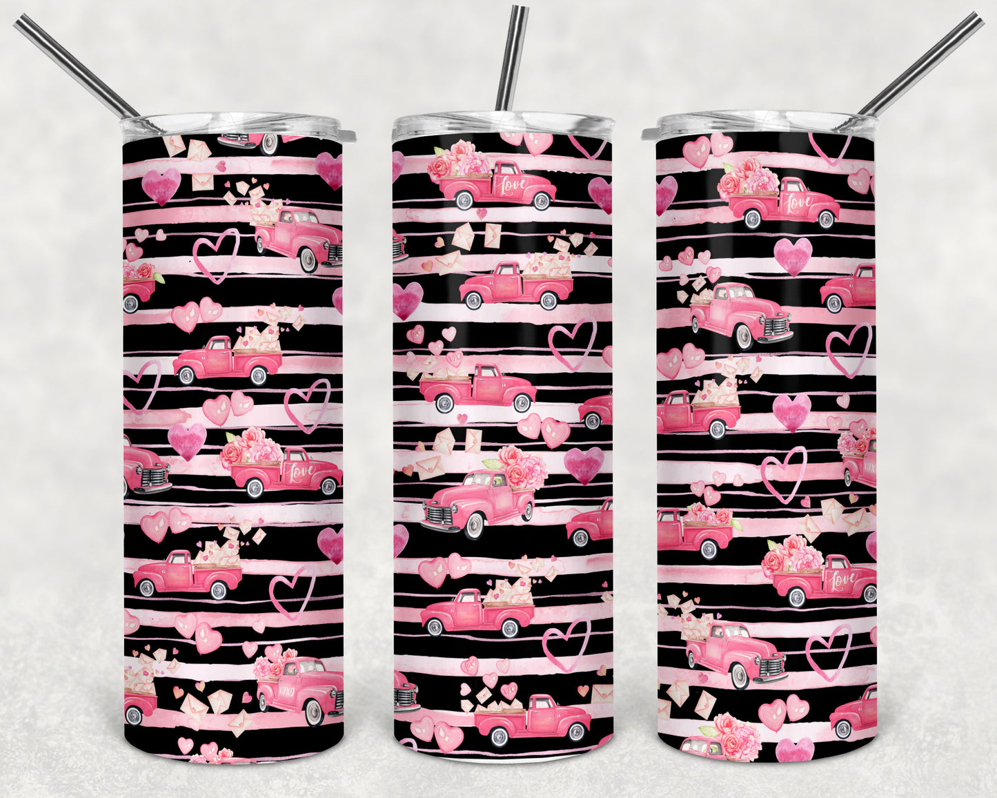 Hearts On Black Striped Background Tumbler