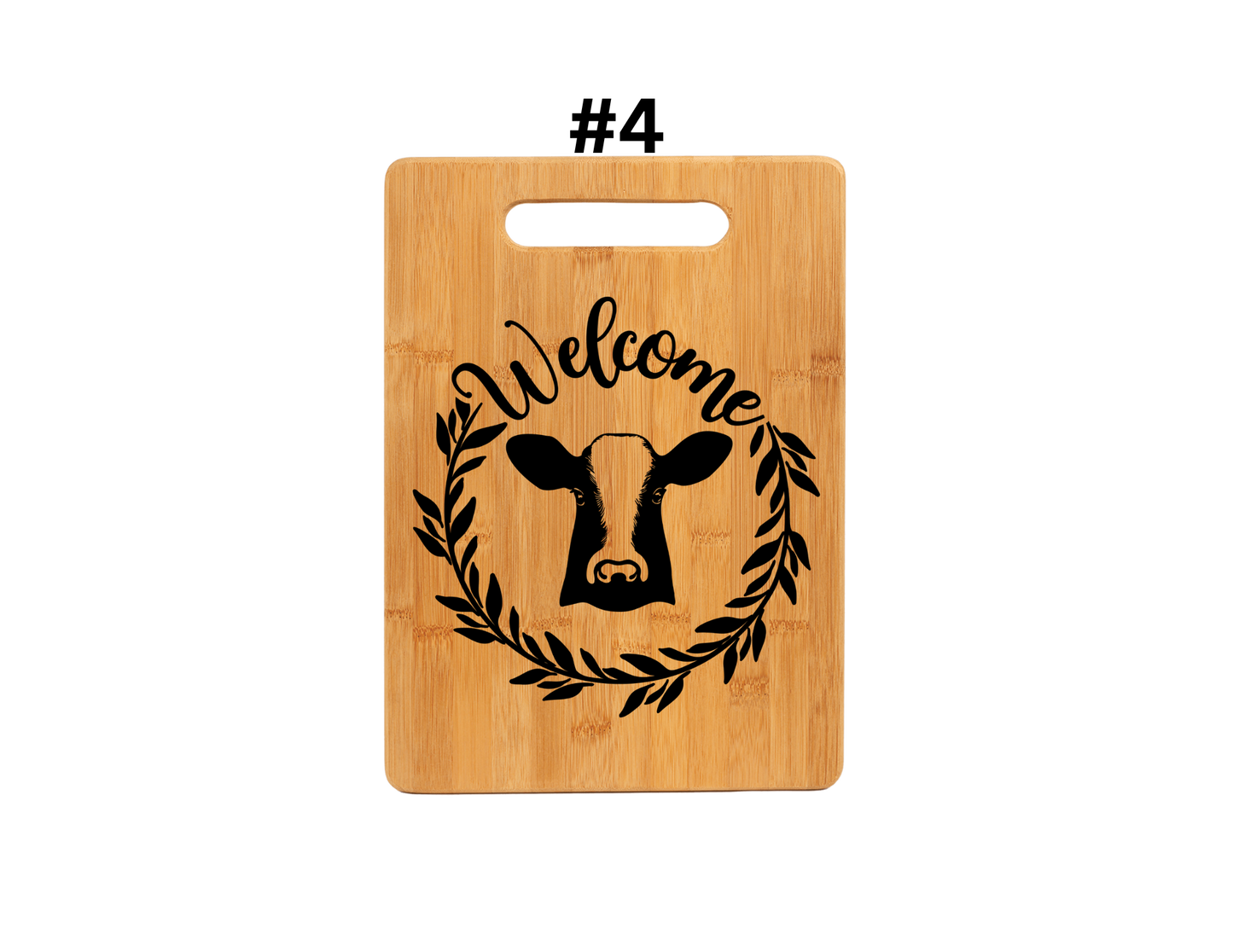Welcome Cow With Wreath Cutting Board