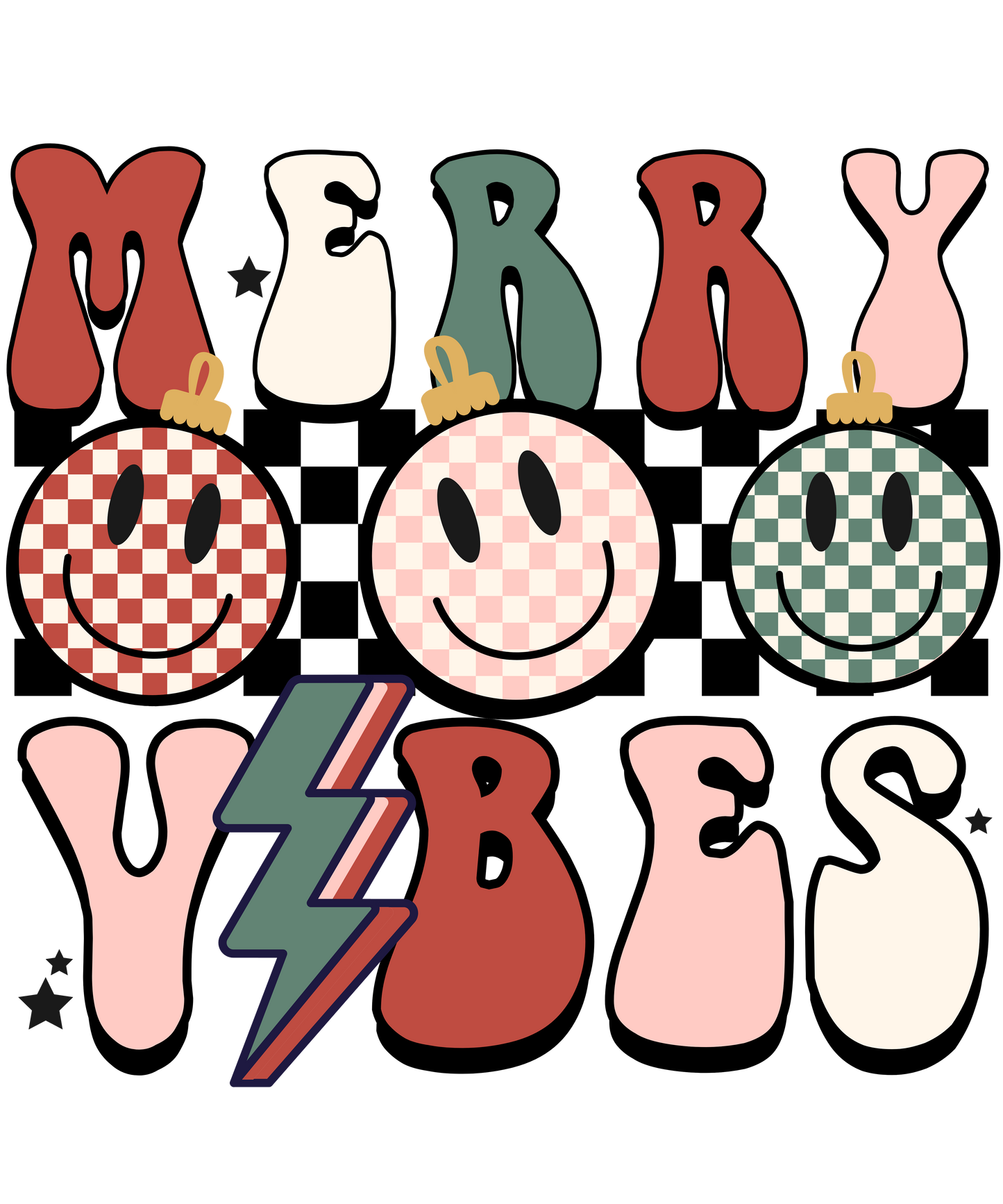 Retro Groovy Merry Vibes Christmas Logo