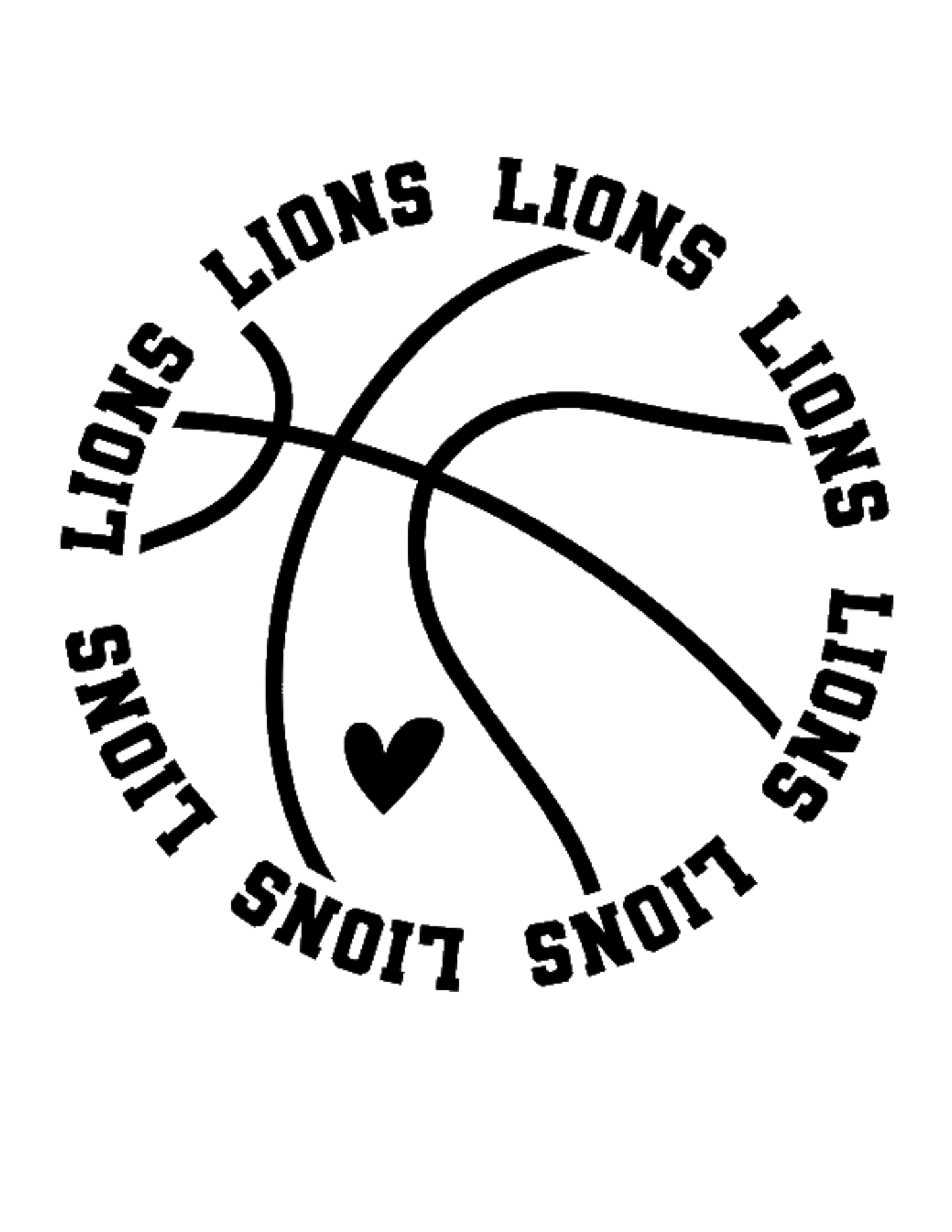 Lions Outline Basketball with Black Heart