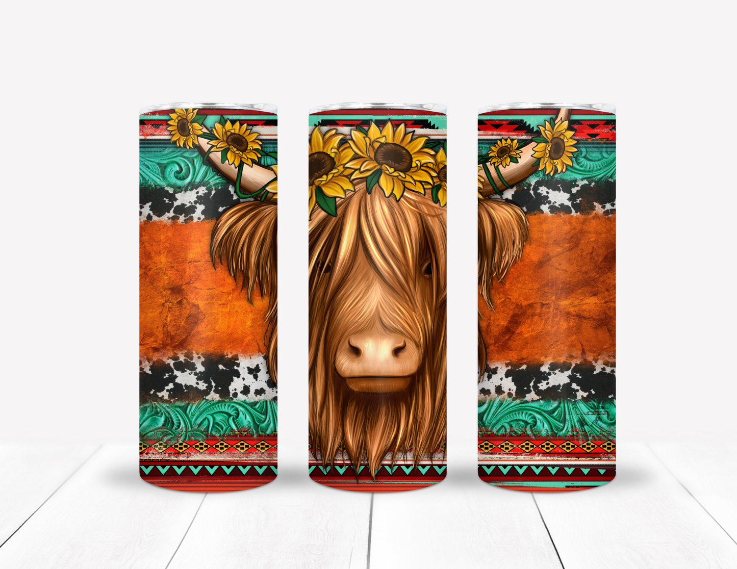 Highland Cow With Western Flowers Tumbler