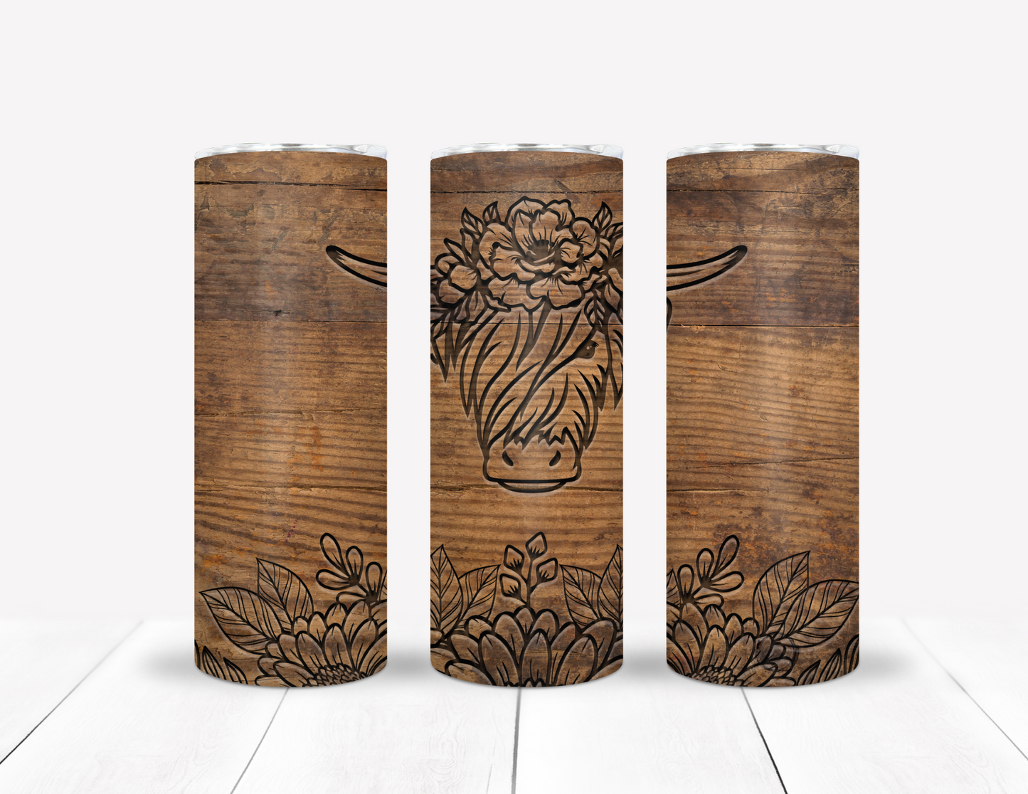 Highland Cow Wood Print Tumbler