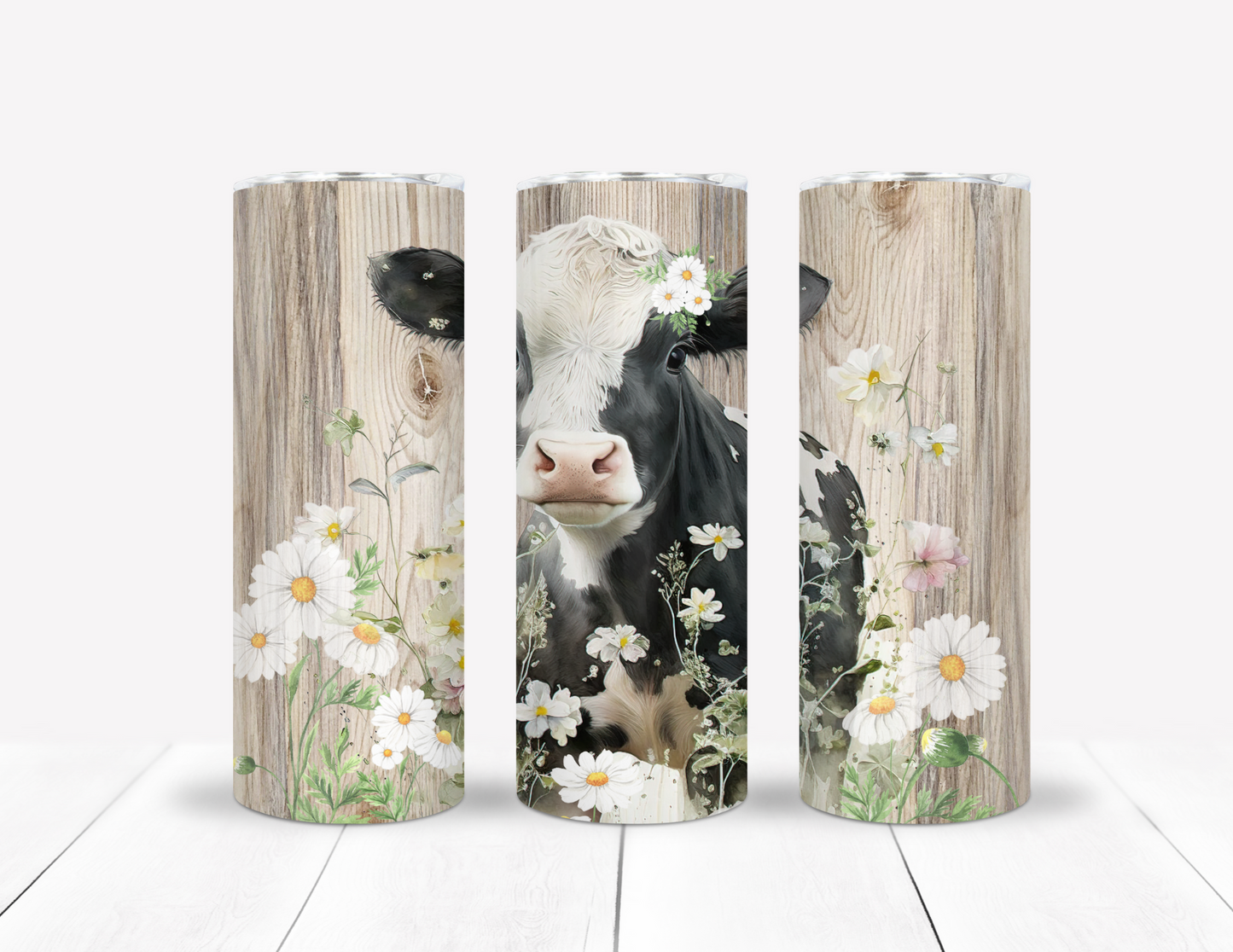 Black & White Cow With Daisies Tumbler