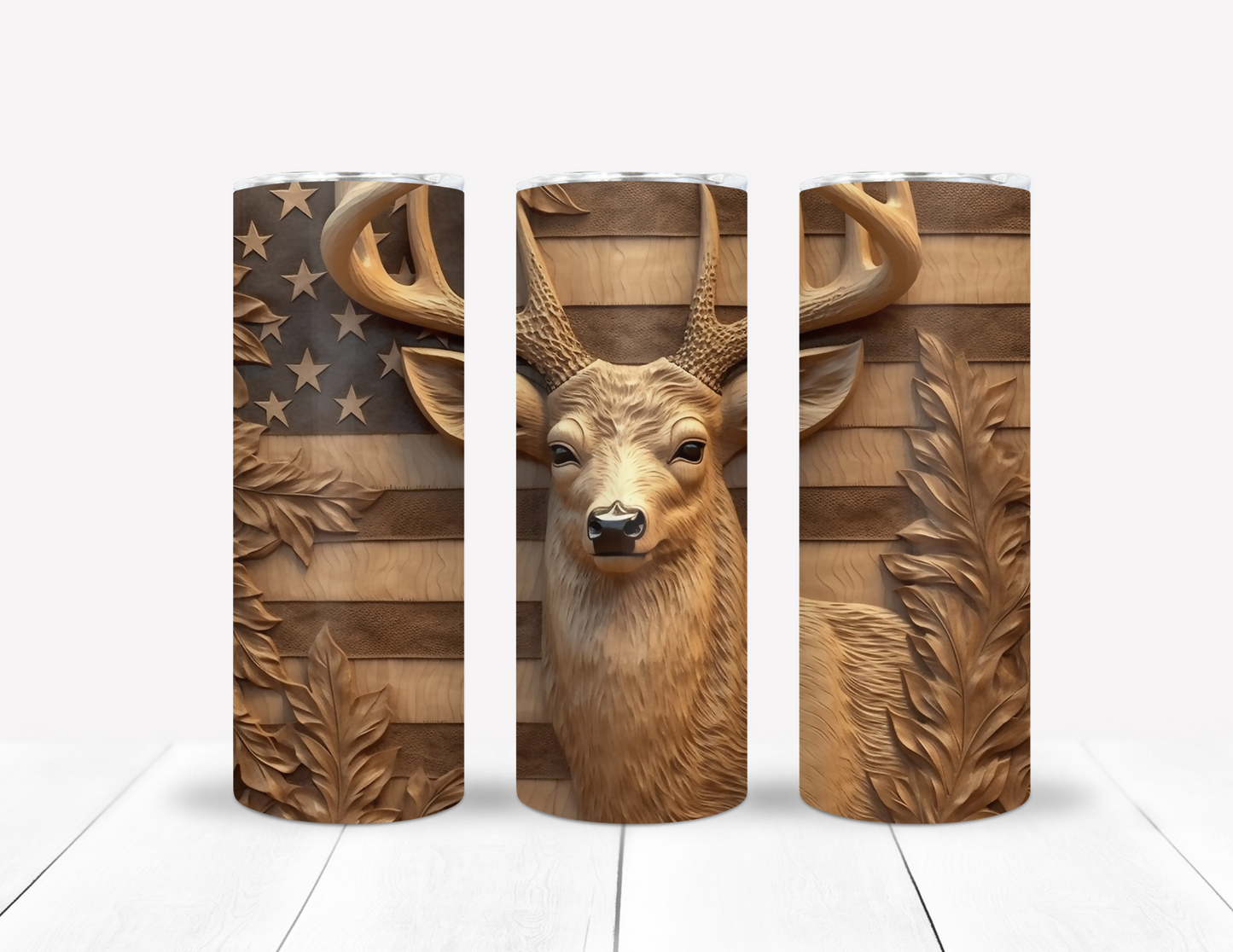 Tooled Leather Deer & Flag Tumbler