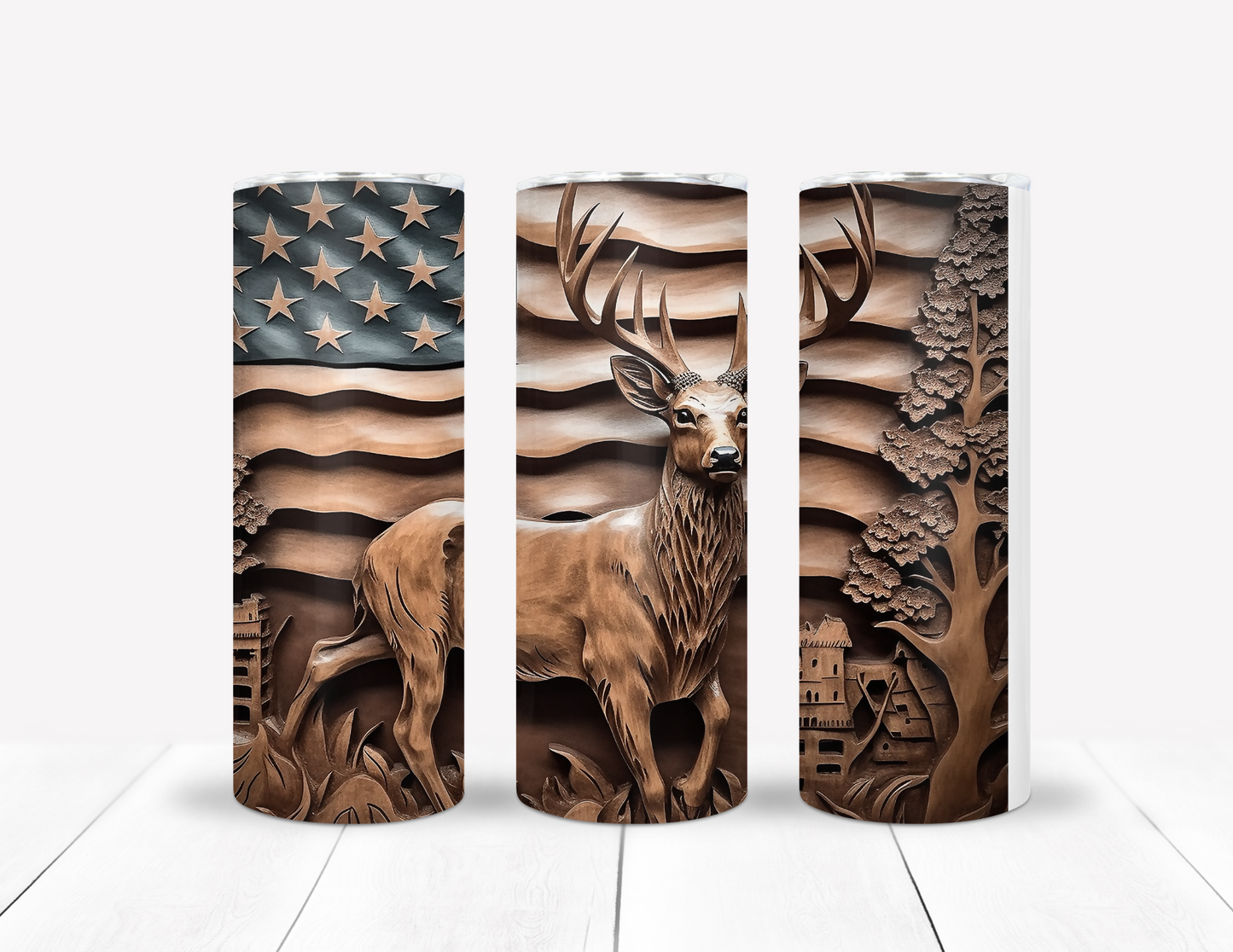 Elk And American Flag Tumbler
