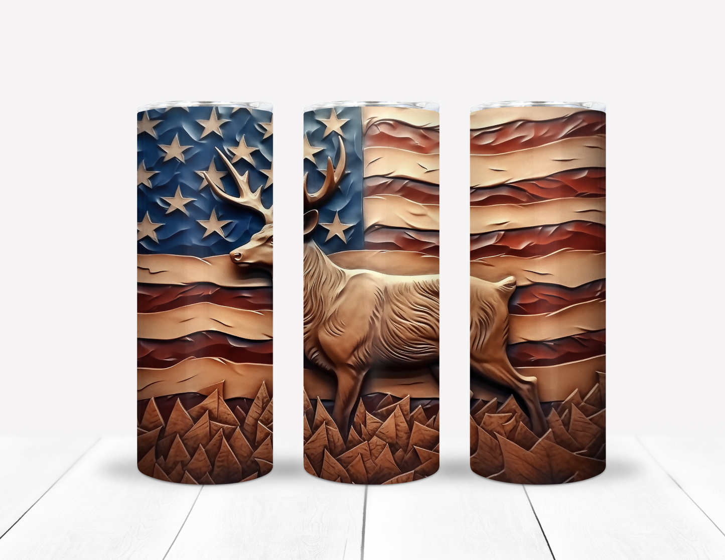 Elk Profile And American Flag Tumbler