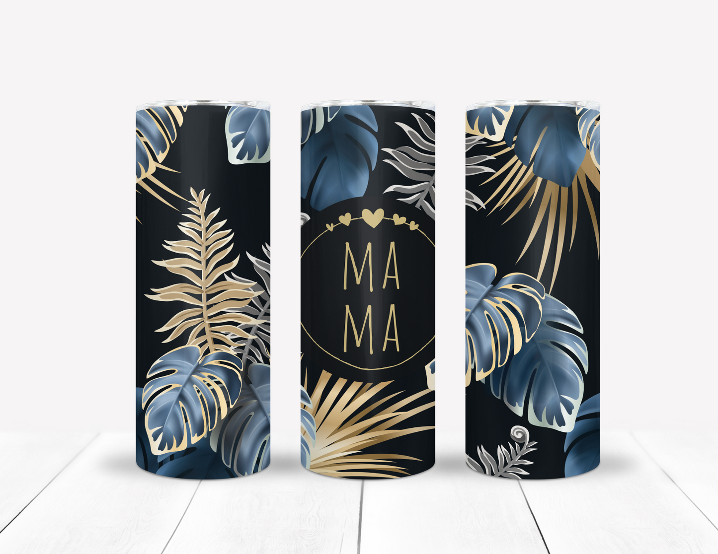 Black & Gold Tropical Leaves MaMa Tumbler