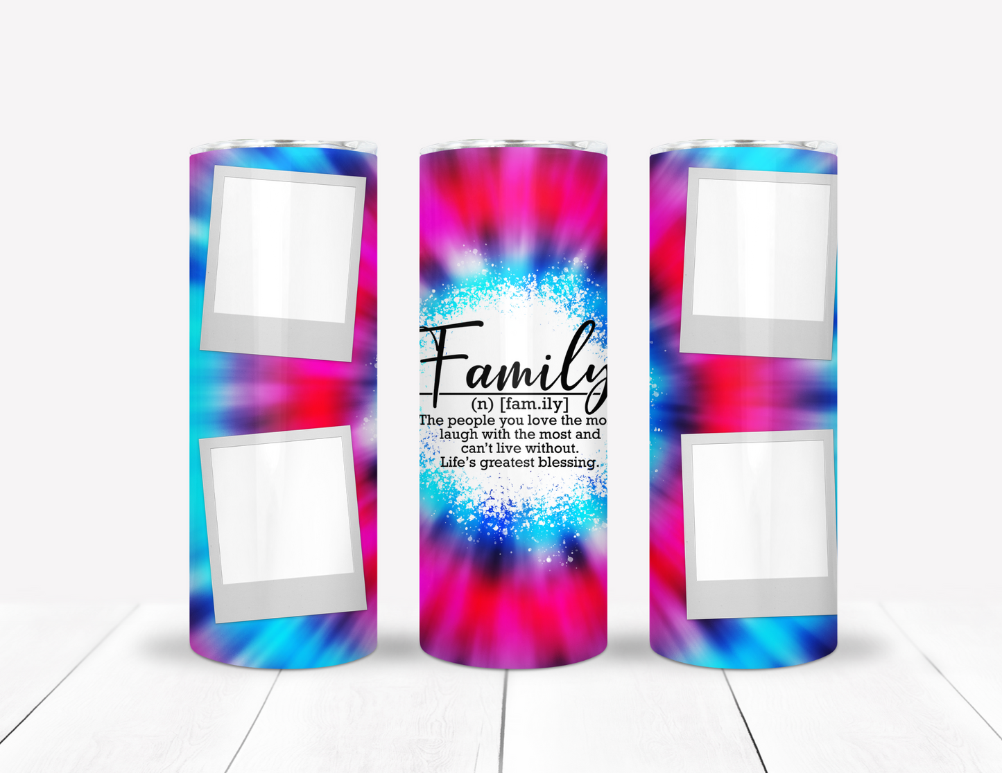 Pink & Blue Tie Dye Print Custom Picture Tumbler