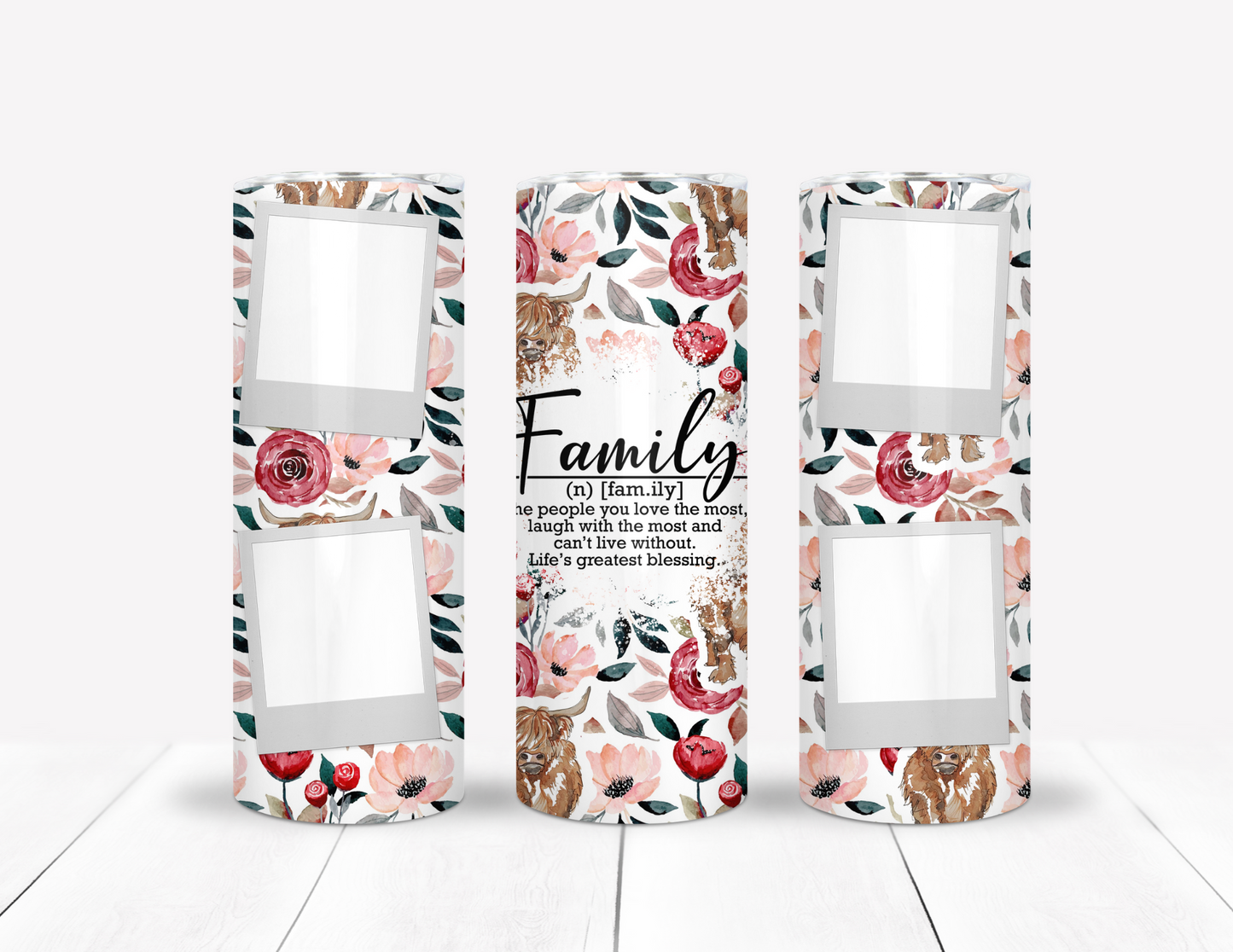 Highland Cow Floral Print Custom Picture Tumbler