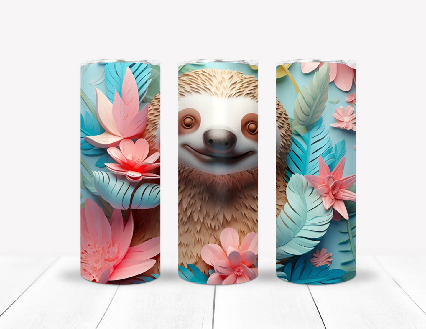Floral 3D Sloth Tumbler