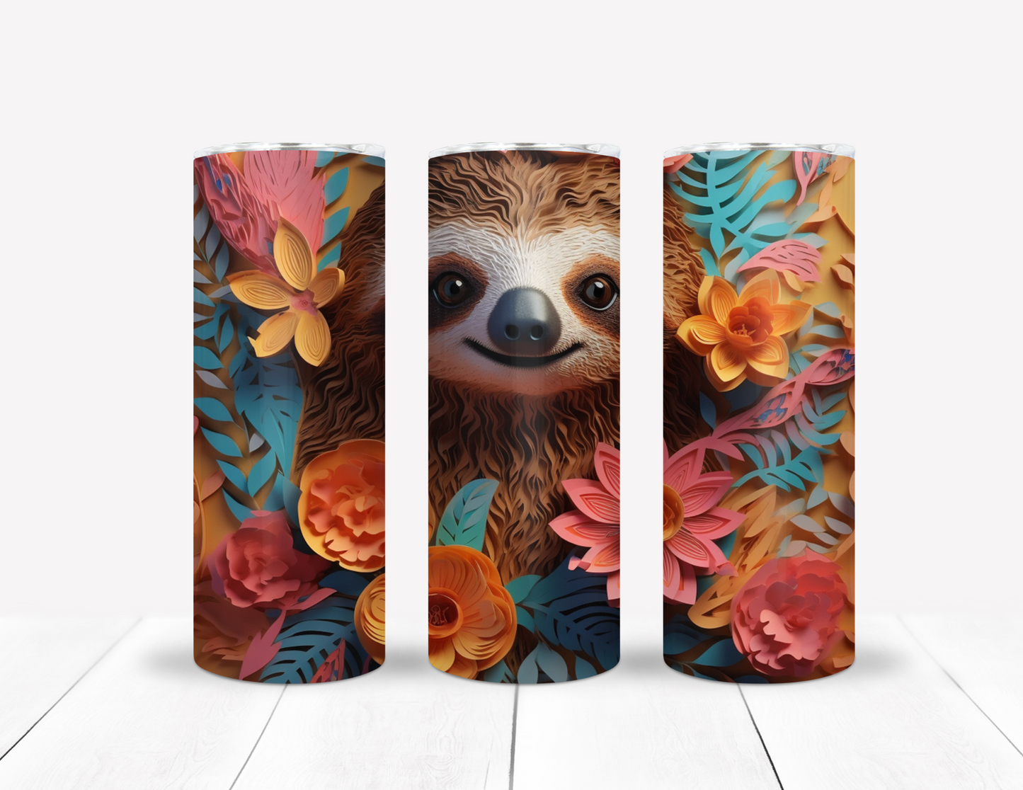 Sloth Floral 3D Tumbler