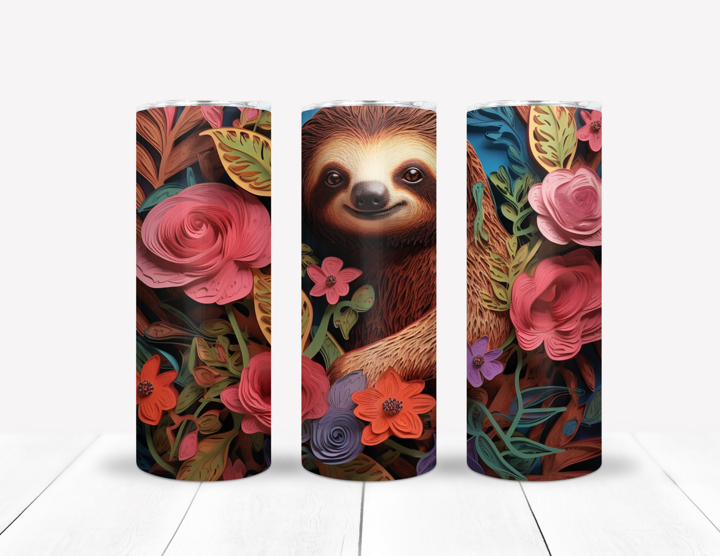 Sloth & Roses 3D Tumbler