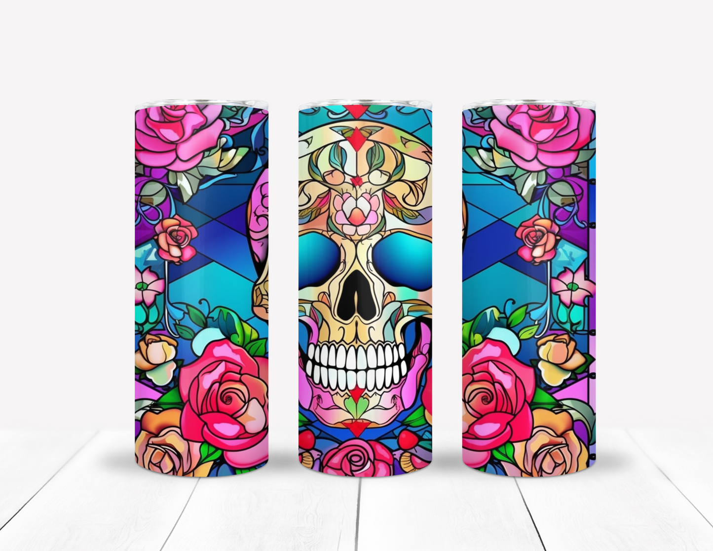 Sugar Skull Stained Glass Tumbler