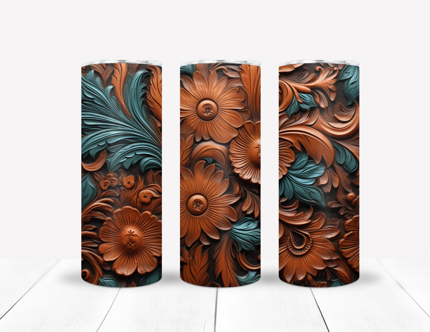 Tooled Leather And Turquoise Tumbler