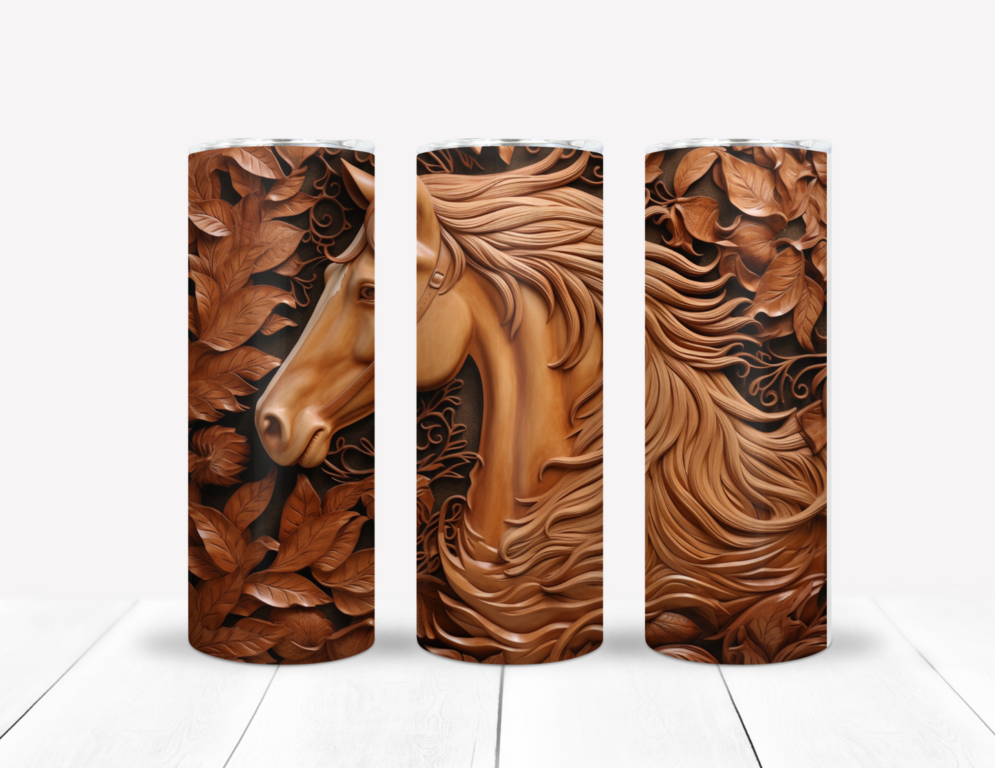 Frown Horse Profile Tooled Leather Design Tumbler