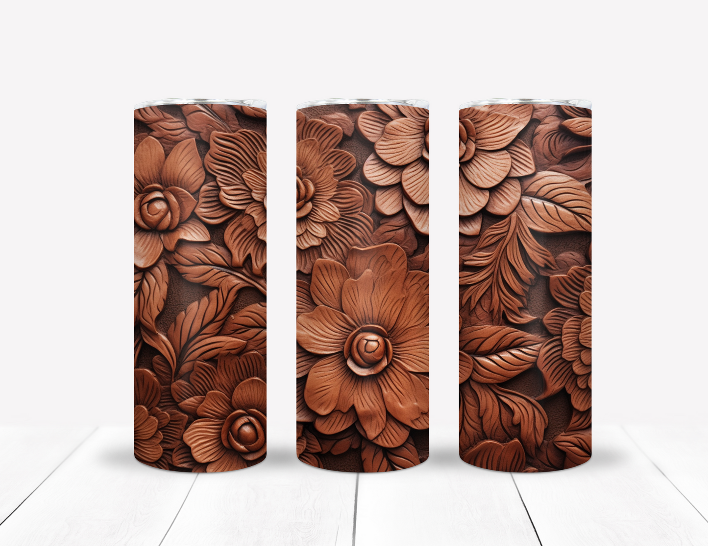 Faux Leather Floral Tumbler