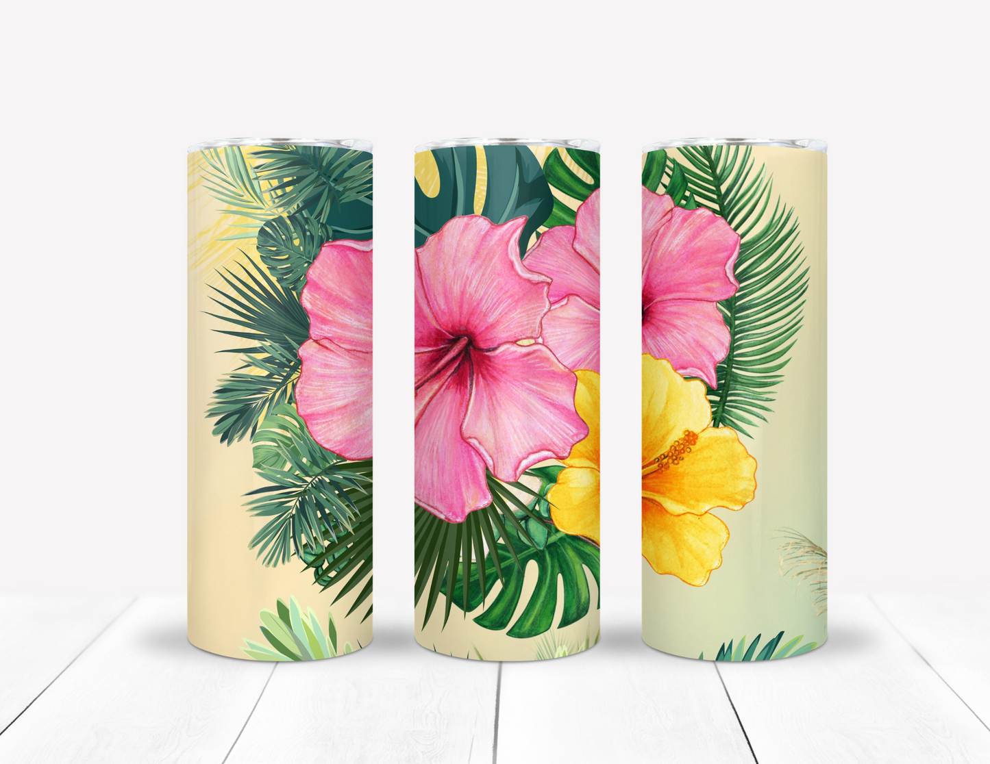 Pink & Yellow Tropical HIbiscus Tumbler