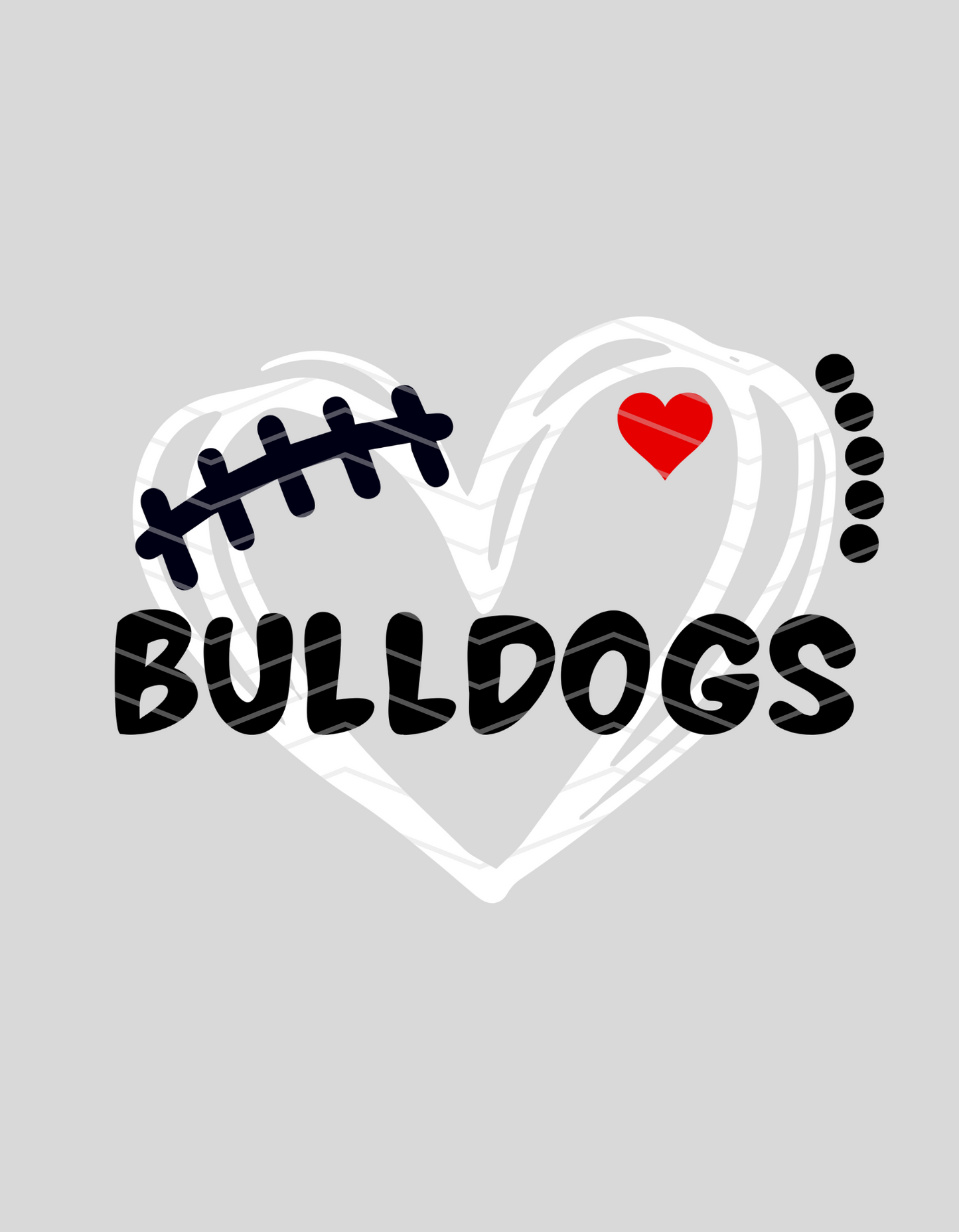 Bulldogs Football Heart In White & Black!
