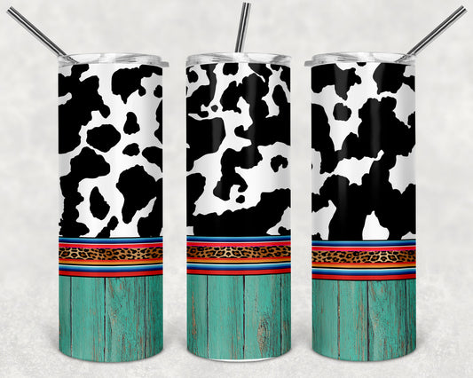 Black & White Cow Print With Border Tumlber
