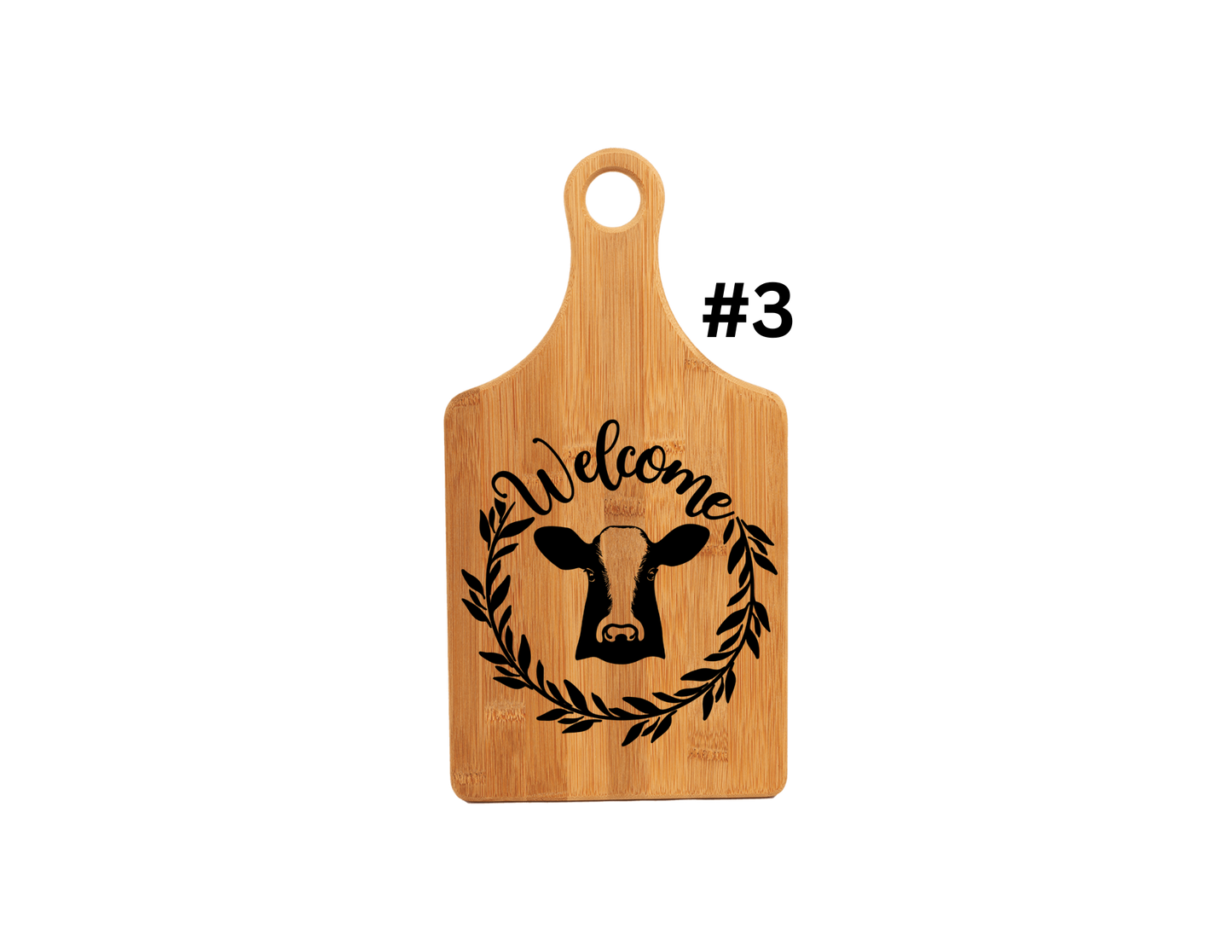 Welcome Cow With Wreath Cutting Board
