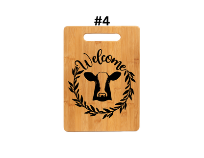 Welcome Cow With Wreath Cutting Board