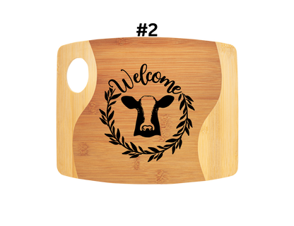Welcome Cow With Wreath Cutting Board