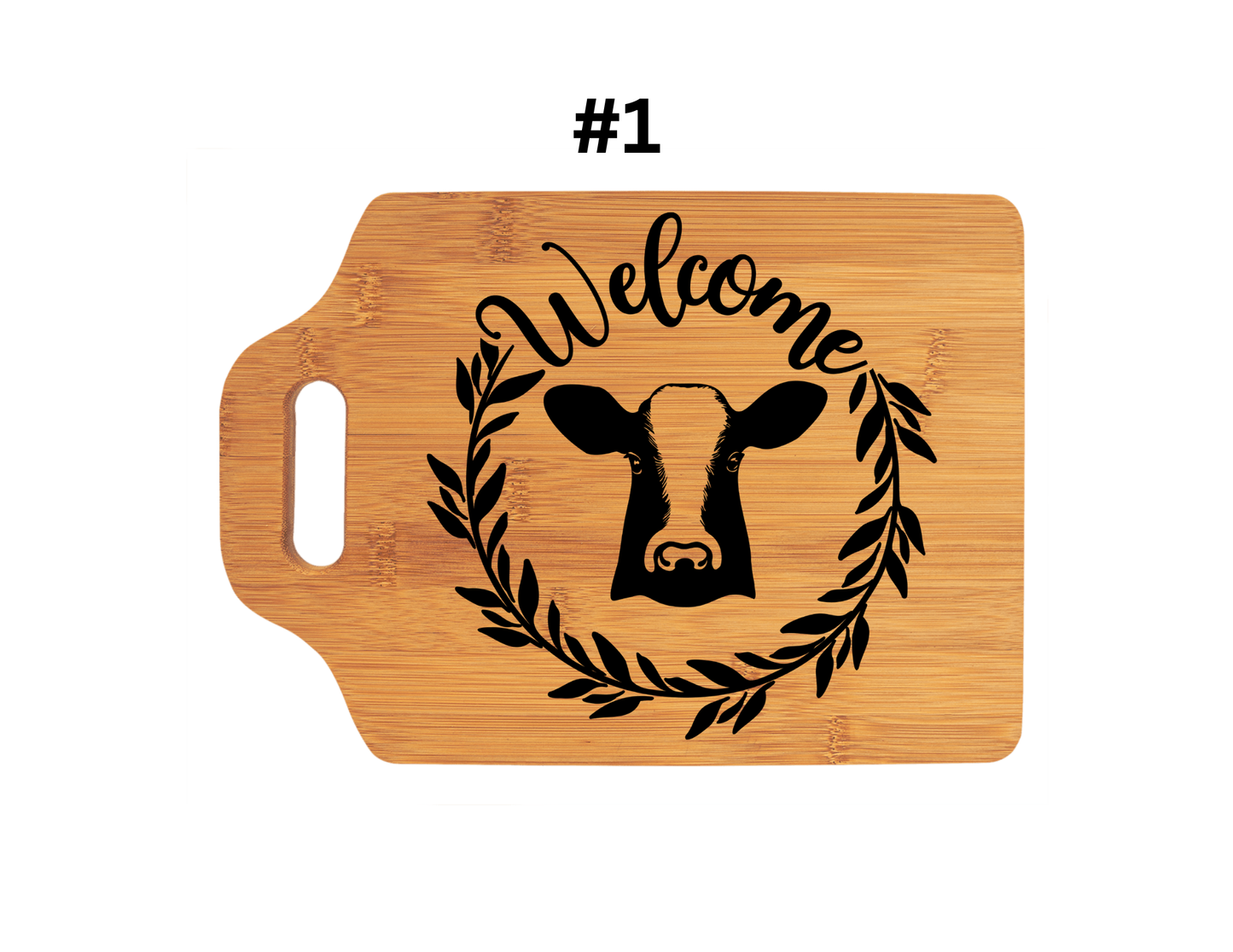 Welcome Cow With Wreath Cutting Board