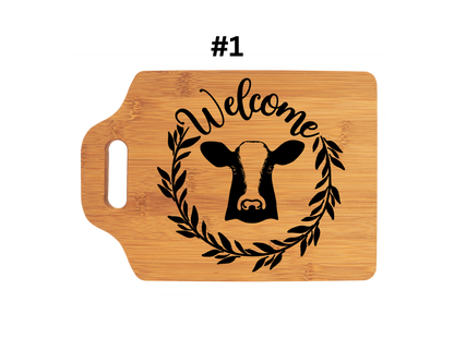 Welcome Cow With Wreath Cutting Board