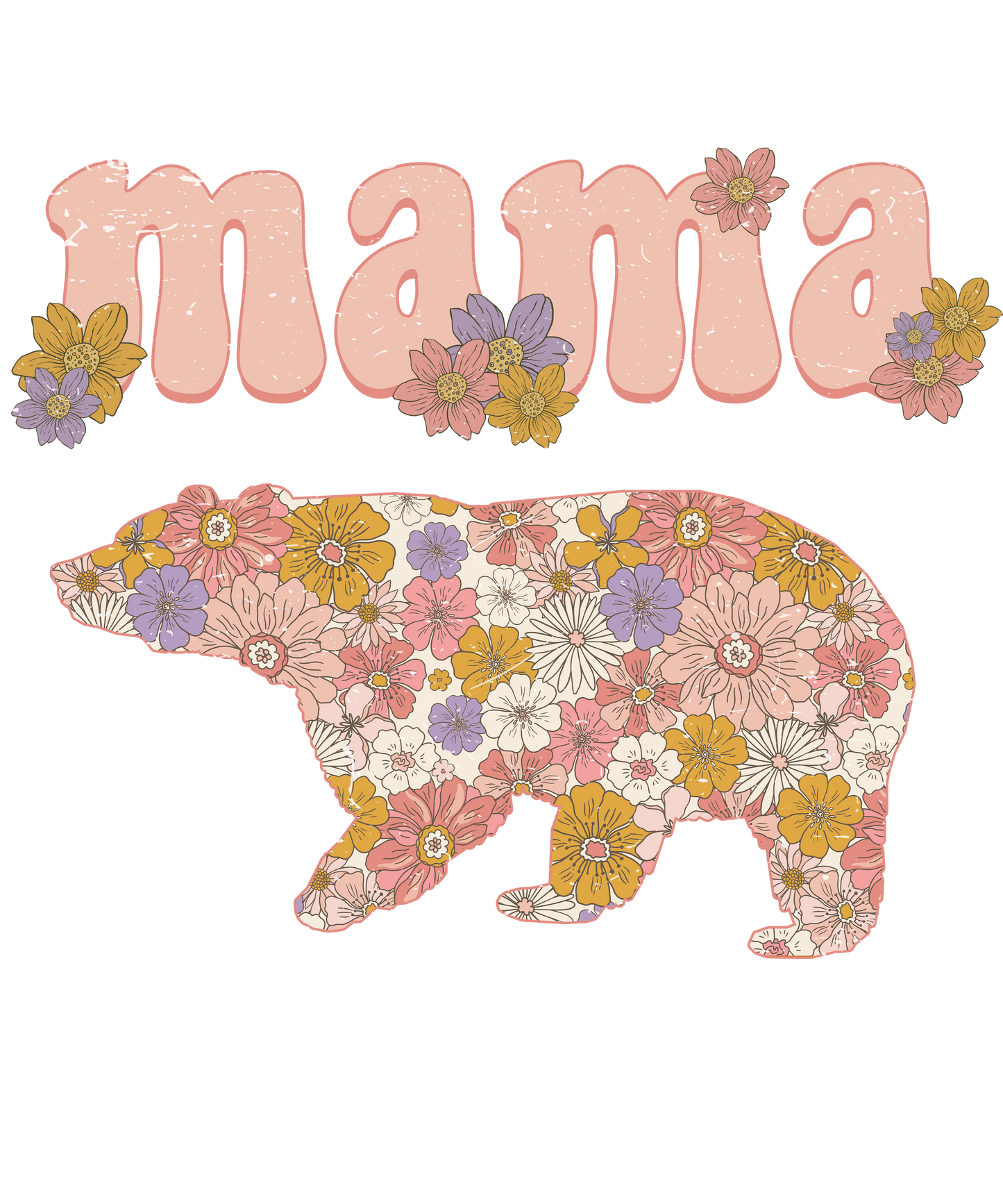 MaMa Bear Floral Distressed Logo