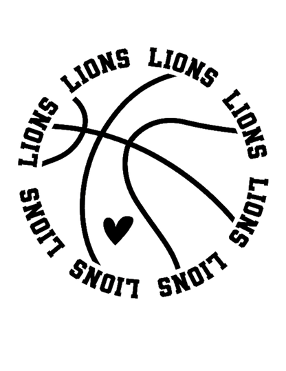 Lions Outline Basketball with Black Heart