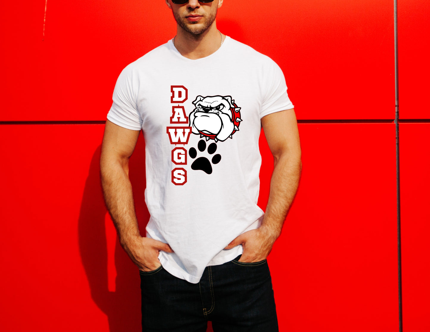 Vertical Dawgs Bulldogs Logo & Paw Trio
