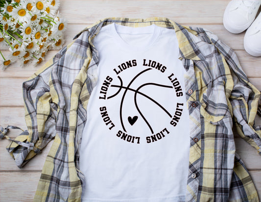 Lions Outline Basketball with Black Heart