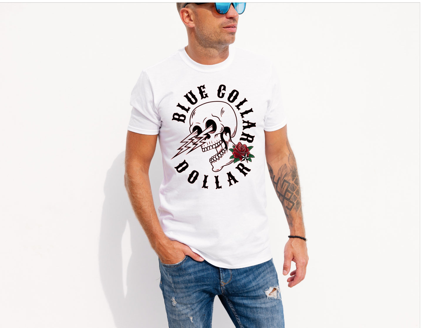 Electricians Blue Collar Dollar & Red Rose