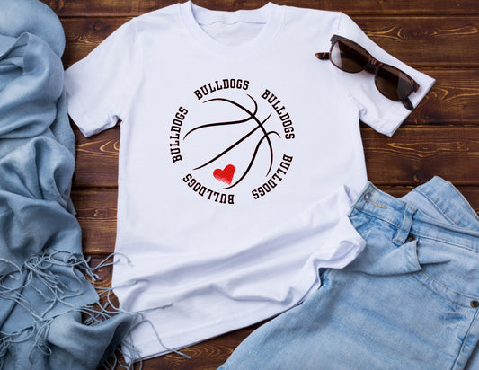Bulldogs Outlined Basketbell & Red Heart