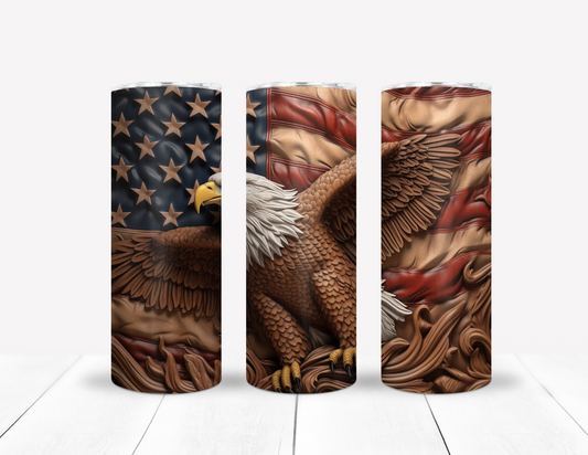Leather Tooled American Eagle Flag Background Tumbler