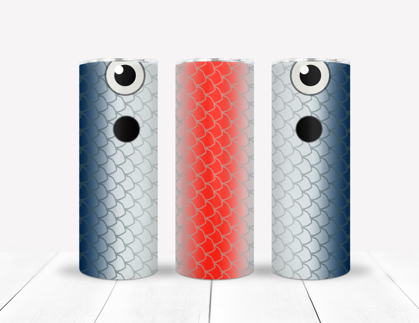 Gray, White & Red Fishing Lure Tumbler