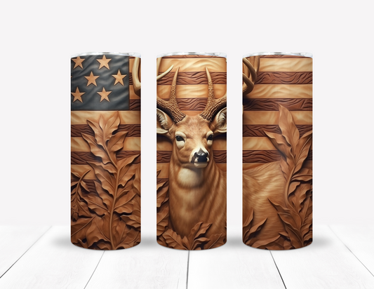 Tooled Leather Deer In The Brush & American Flag Tumbler