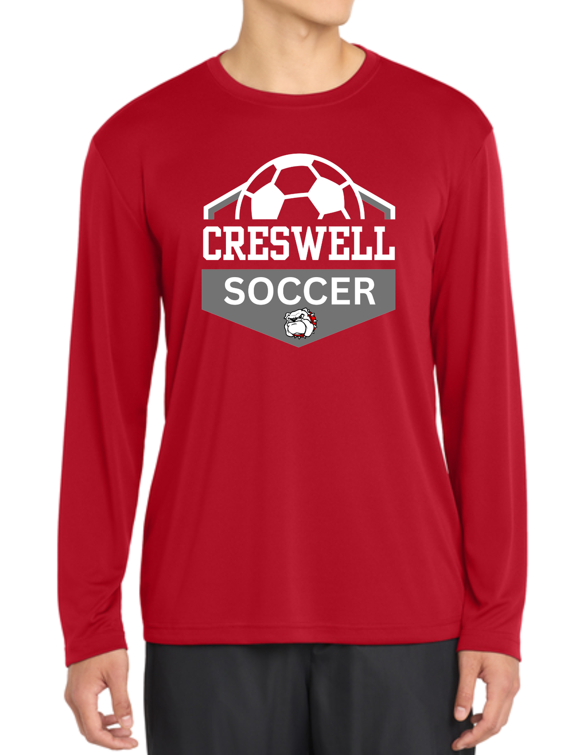 CRESWELL SOCCER-MENS LONG SLEEVED COMPETITOR  BLACK TEE DESIGN #2