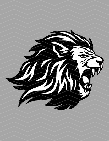 Black & White Lion Roaring Mascot Graphic!