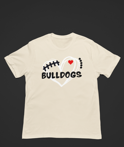 Bulldogs Football Heart In White & Black!