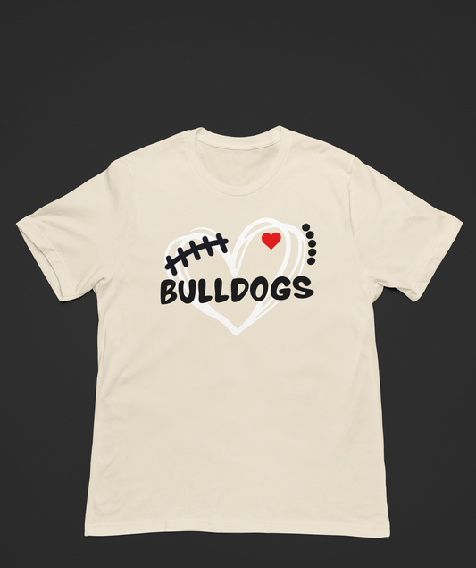 Bulldogs Football Heart In White & Black!