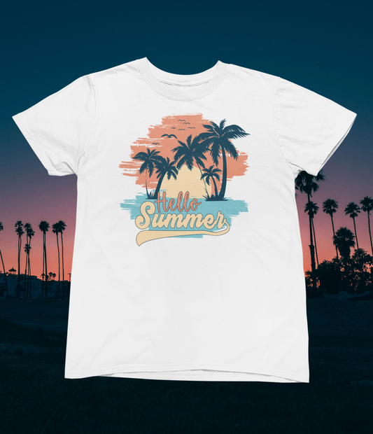 Hello Summer Palm Tree Logo
