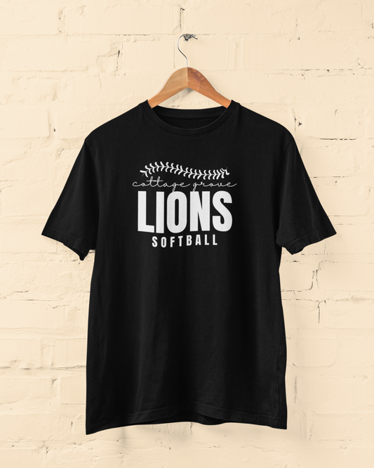 Lions Softball Logo in White  Tee