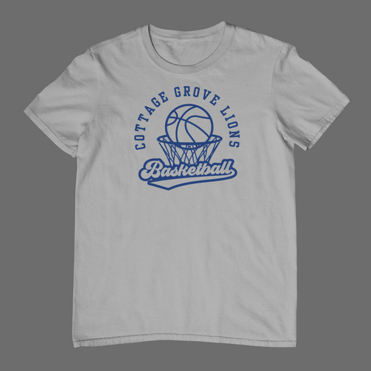 Cottage Grove Lions Retro Blue Basketball Logo