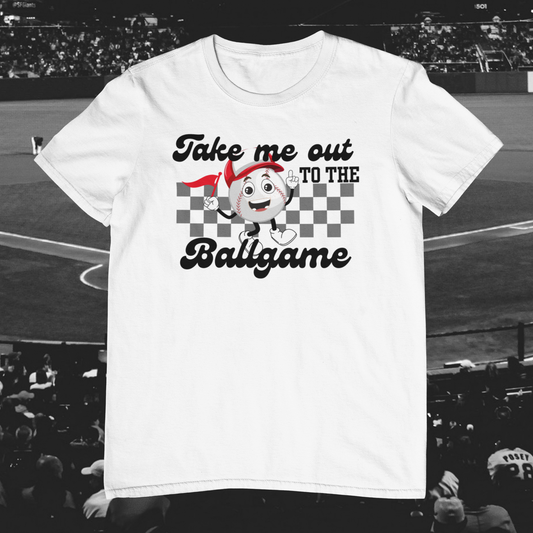 Retro Checkered Take Me Out To The Ballgame Baseball Logo
